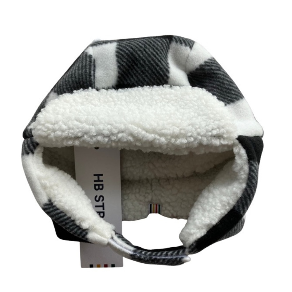 Baby trapper hat winter toque black white plaid 0-12 months NWT